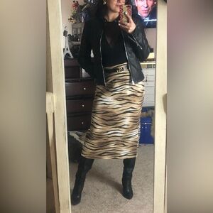 Brown and Tan Pencil Midi Skirt for Night Out